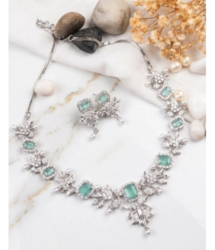 Women's Brass Silver Plated Necklace set (Turquoise)