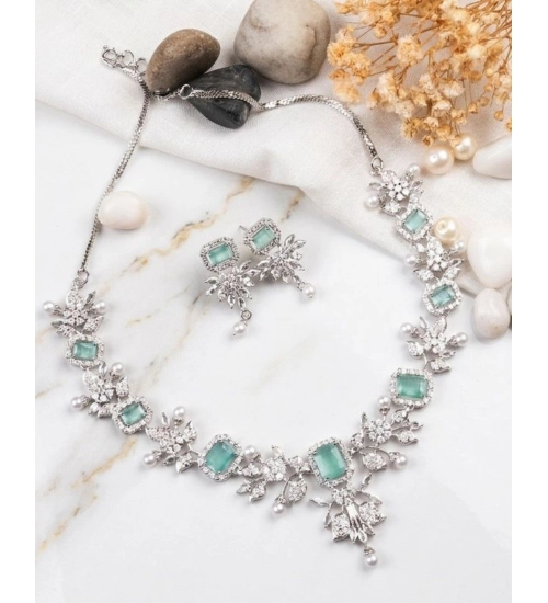 Women's Brass Silver Plated Necklace set (Turquoise)