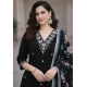 Women's Chanderi Silk Ethnic Motif V-Neck 3/4th Sleeve Kurti With Pant Dupatta Set (Black)