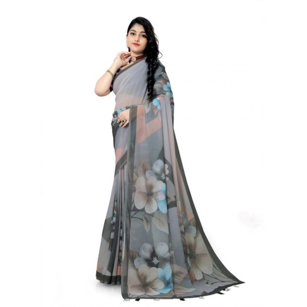 Women's Georgette Floral Printed Saree With Unstitched Blouse 5.5Mtr (Grey) Women's Georgette Floral Printed Saree With Unstitched Blouse 5.5Mtr (Grey)