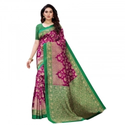 Women's Litchi silk Printed Saree With Unstitched Blouse  5-6 Mtrs (Rani Pink)