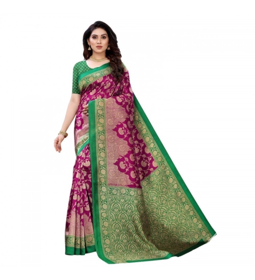 Women's Litchi silk Printed Saree With Unstitched Blouse  5-6 Mtrs (Rani Pink)