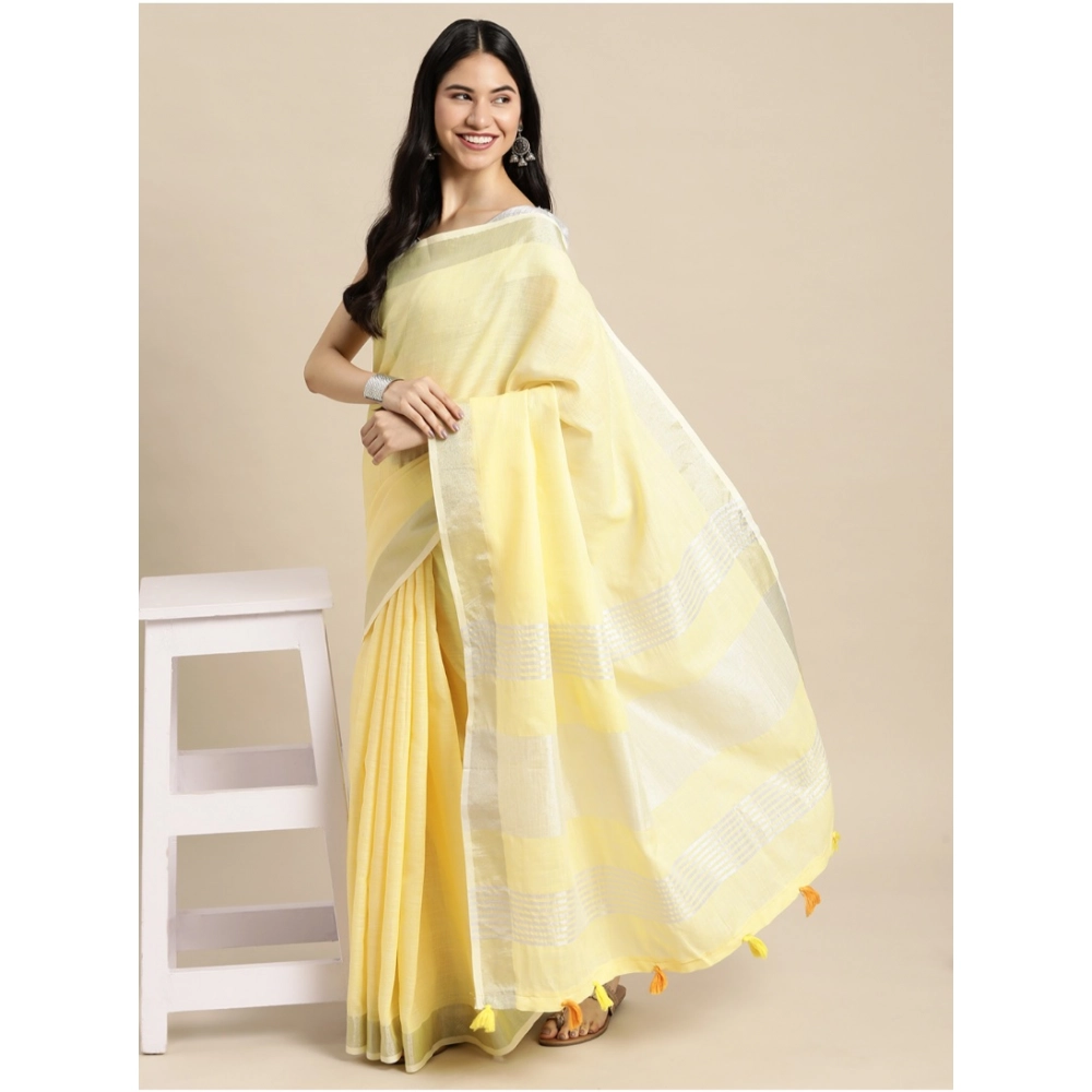 Women's Linen Cotton Printed Saree With Unstitched Blouse 5.5Mtr (Yellow) Women's Linen Cotton Printed Saree With Unstitched Blouse 5.5Mtr (Yellow)