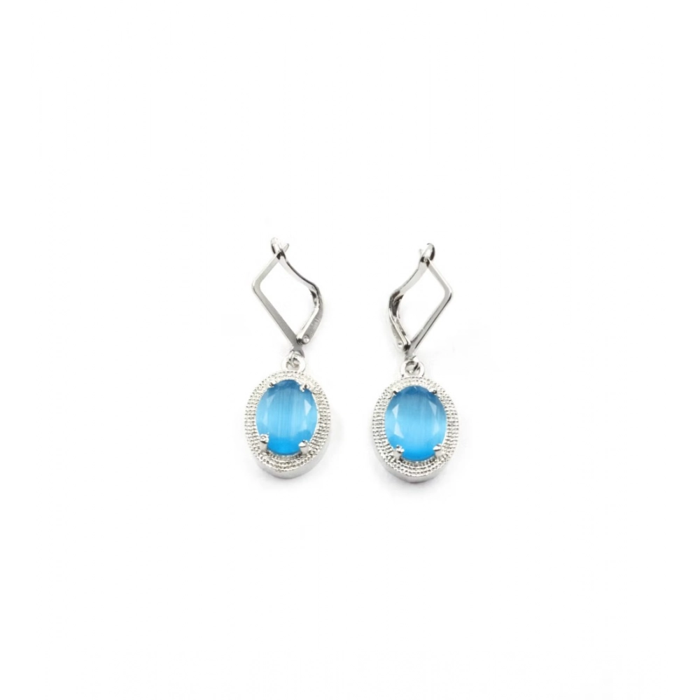 Women's Brass Silver Plated Pendant Set (Blue)