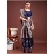 Women's Banarasi Silk Printed Saree With Unstitched Blouse 5.5Mtr (Navy Blue)