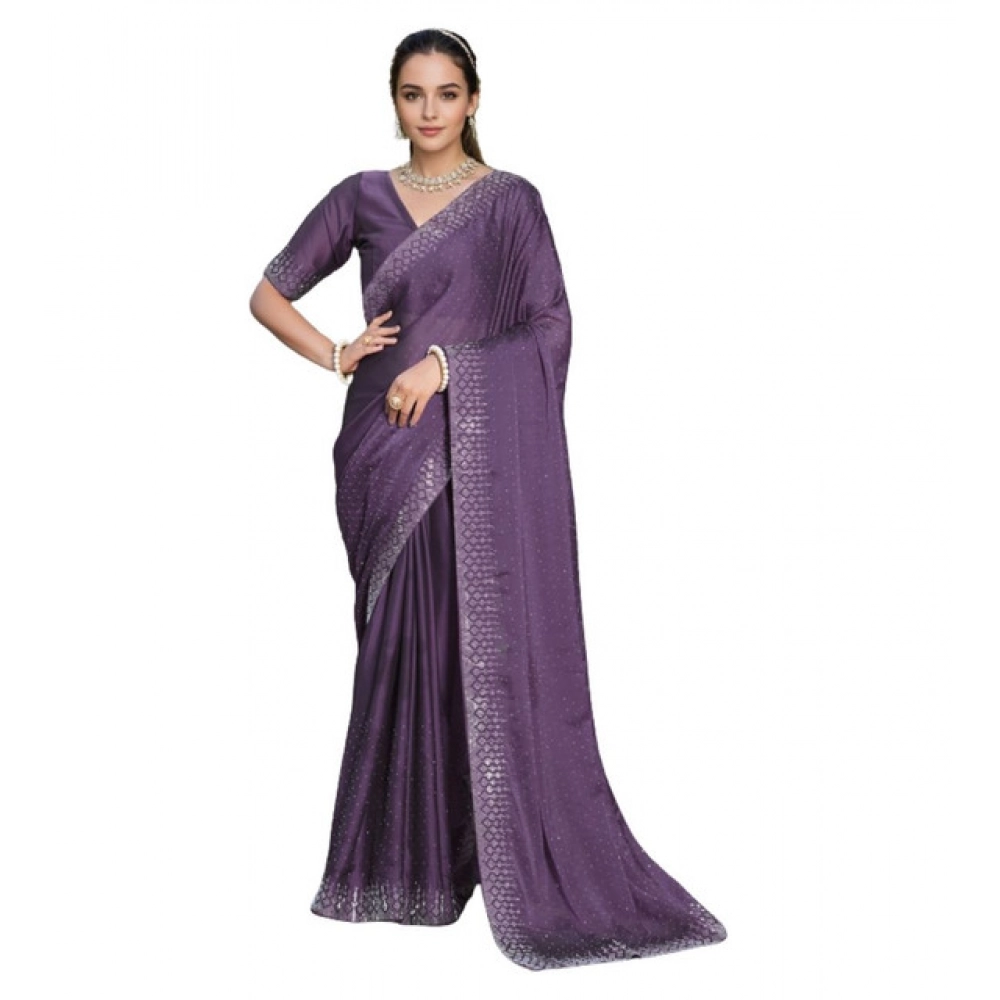 Women's Rangoli Diamond Weaving - Stone Work Saree With Unstitched Blouse 5.5Mtr (Lavender) Women's Rangoli Diamond Weaving - Stone Work Saree With Unstitched Blouse 5.5Mtr (Lavender)