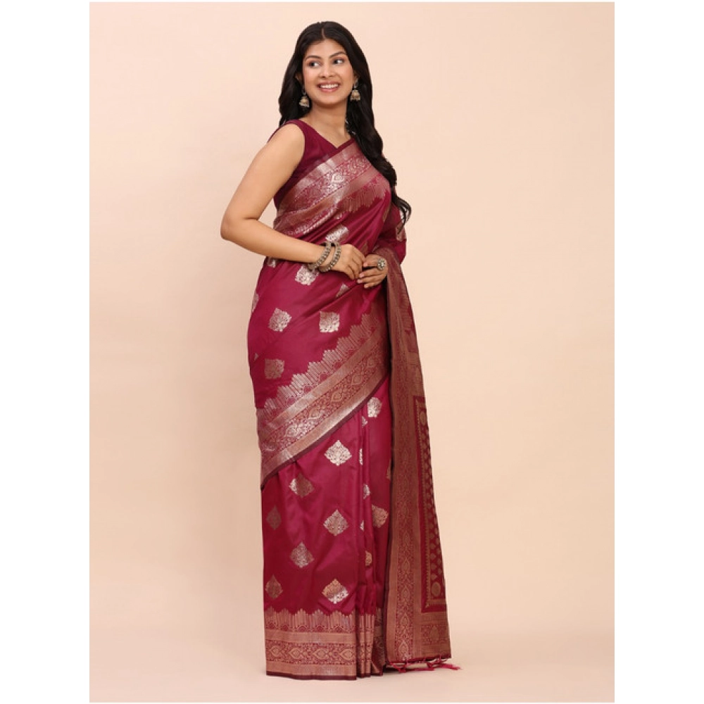 Women's Banarasi Silk Printed Saree With Unstitched Blouse 5.5Mtr (Magenta) Women's Banarasi Silk Printed Saree With Unstitched Blouse 5.5Mtr (Magenta)