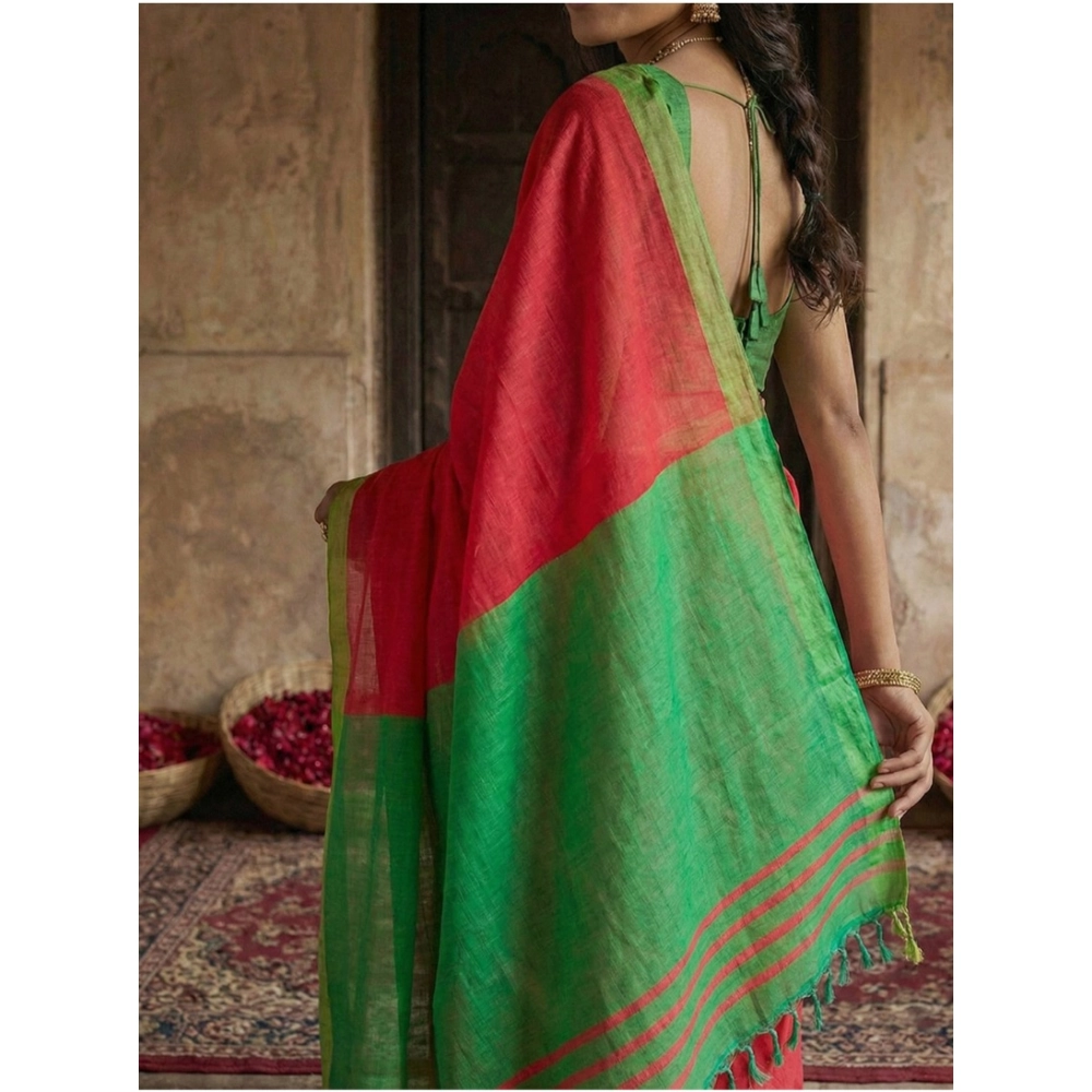 Women's Cotton Printed Saree With Unstitched Blouse 5.5Mtr (Red) Women's Cotton Printed Saree With Unstitched Blouse 5.5Mtr (Red)