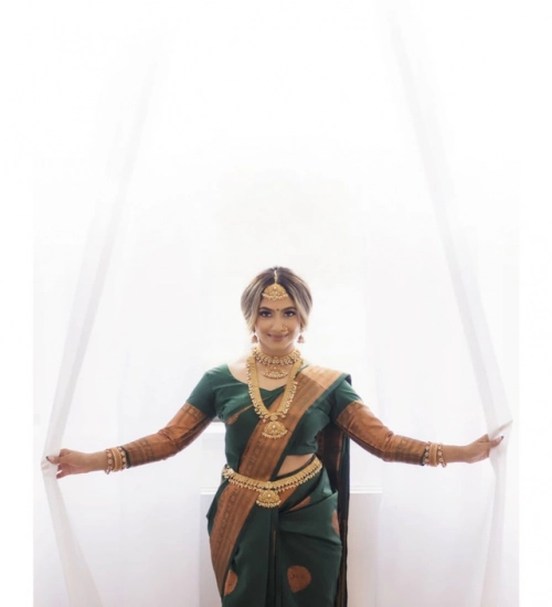 Women's Litchi silk Printed Saree With Unstitched Blouse (Green)