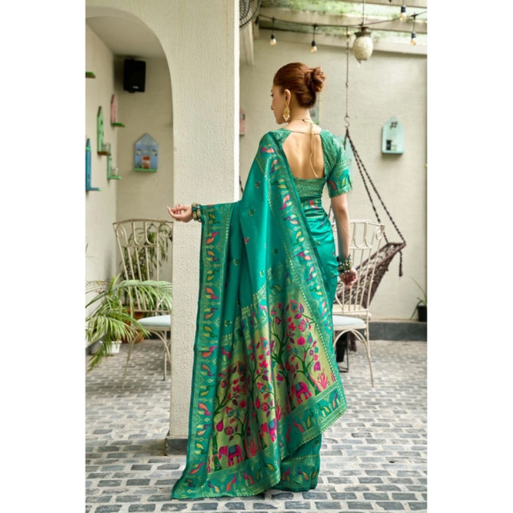 Women's Silk Blend Woven Saree With Unstitched Blouse 5.5 Mtr (Green) Women's Silk Blend Woven Saree With Unstitched Blouse 5.5 Mtr (Green)