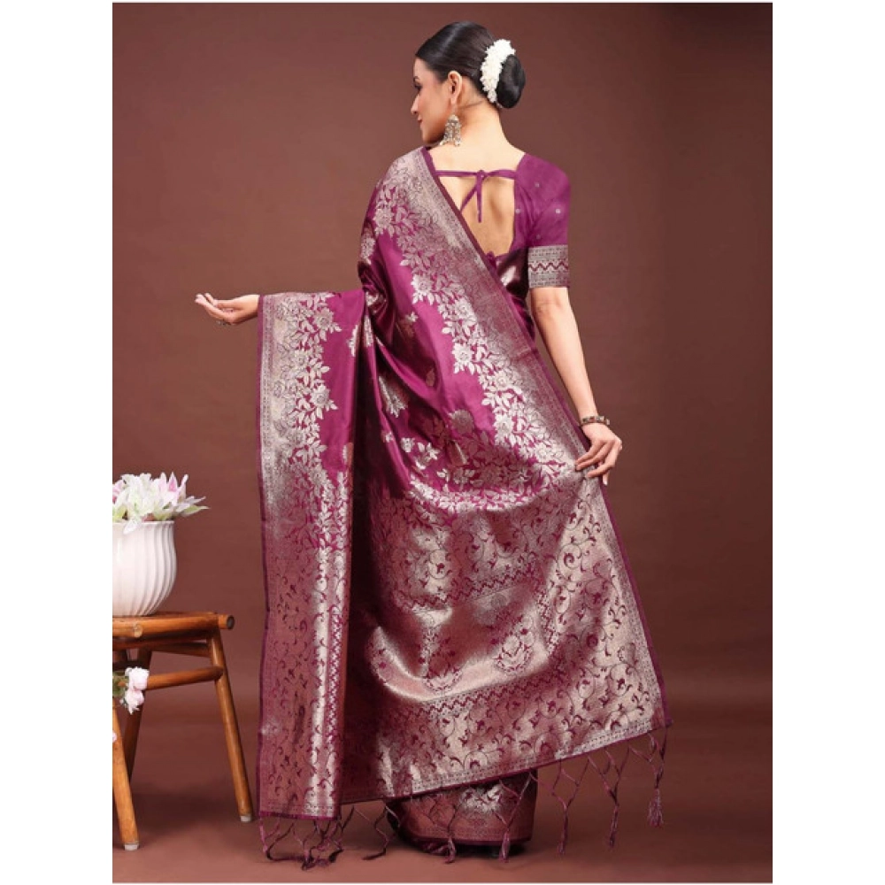 Women's Banarasi Silk Printed Saree With Unstitched Blouse 5.5Mtr (Purple) Women's Banarasi Silk Printed Saree With Unstitched Blouse 5.5Mtr (Purple)