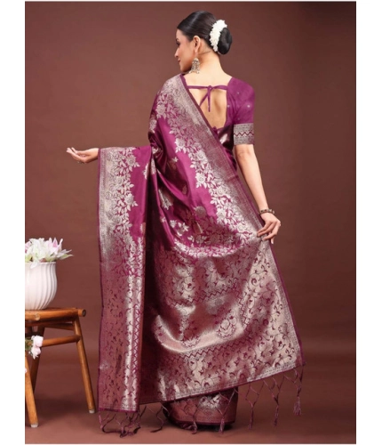 Women's Banarasi Silk Printed Saree With Unstitched Blouse 5.5Mtr (Purple) Women's Banarasi Silk Printed Saree With Unstitched Blouse 5.5Mtr (Purple)