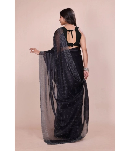 Women's Jimmy choo Embellished Bollywood Saree With Unstitched Blouse 5.5Mtr (Black)