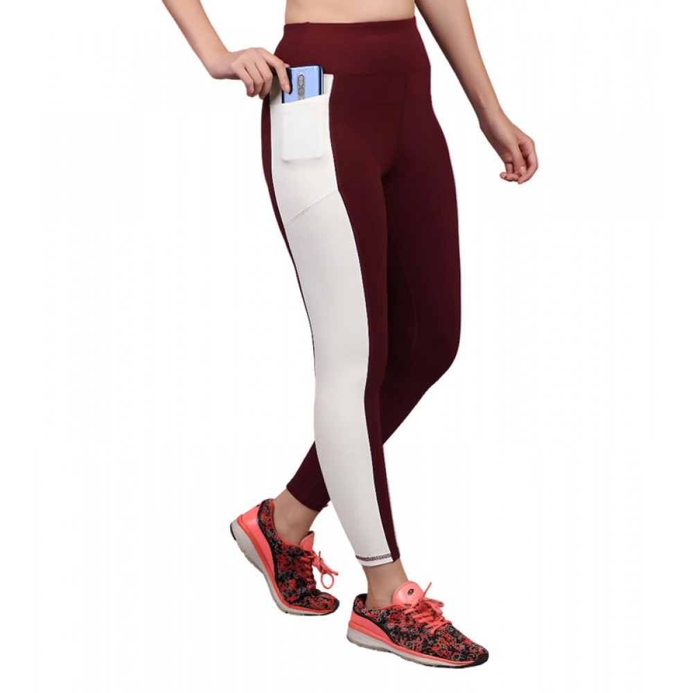 Dropship Women's Polyester Solid Ankle length High Waisted Tights (Maroon)
