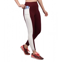 Women's Polyester Solid Ankle length High Waisted Tights (Maroon)