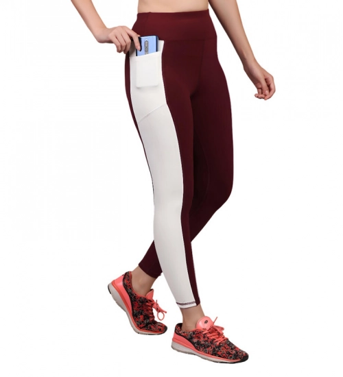 Women's Polyester Solid Ankle length High Waisted Tights (Maroon)