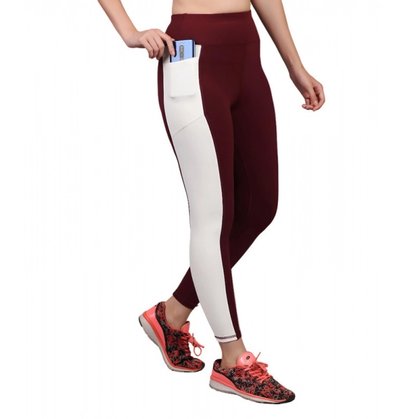 Dropship Women's Polyester Solid Ankle length High Waisted Tights (Maroon)