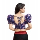 Women's Organza Printed V Neck Puff Sleeve Readymade Blouse (Navy 38 , Alterable up to 42)-PID65868