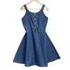 Girl's Denim Printed Short Sleeve Dress with Straps (Blue) Girl's Denim Printed Short Sleeve Dress with Straps (Blue)