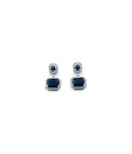 Women's Brass Silver Plated Drop Earrings (Blue)