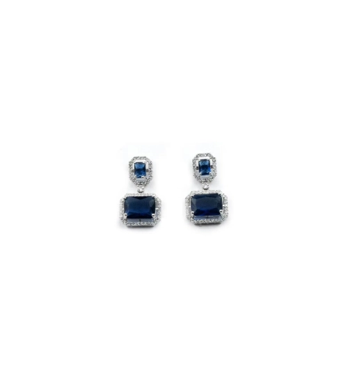 Women's Brass Silver Plated Drop Earrings (Blue)
