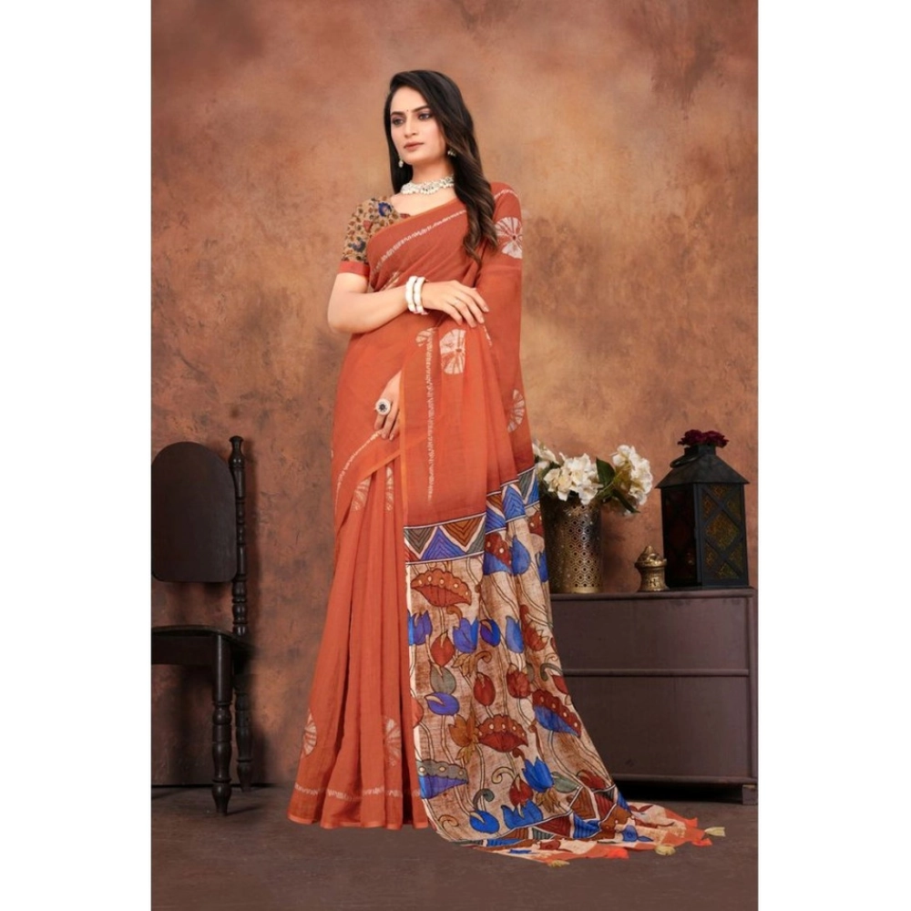 Women's Linen Printed Saree With Unstitched Blouse 5.5Mtr (Red) Women's Linen Printed Saree With Unstitched Blouse 5.5Mtr (Red)
