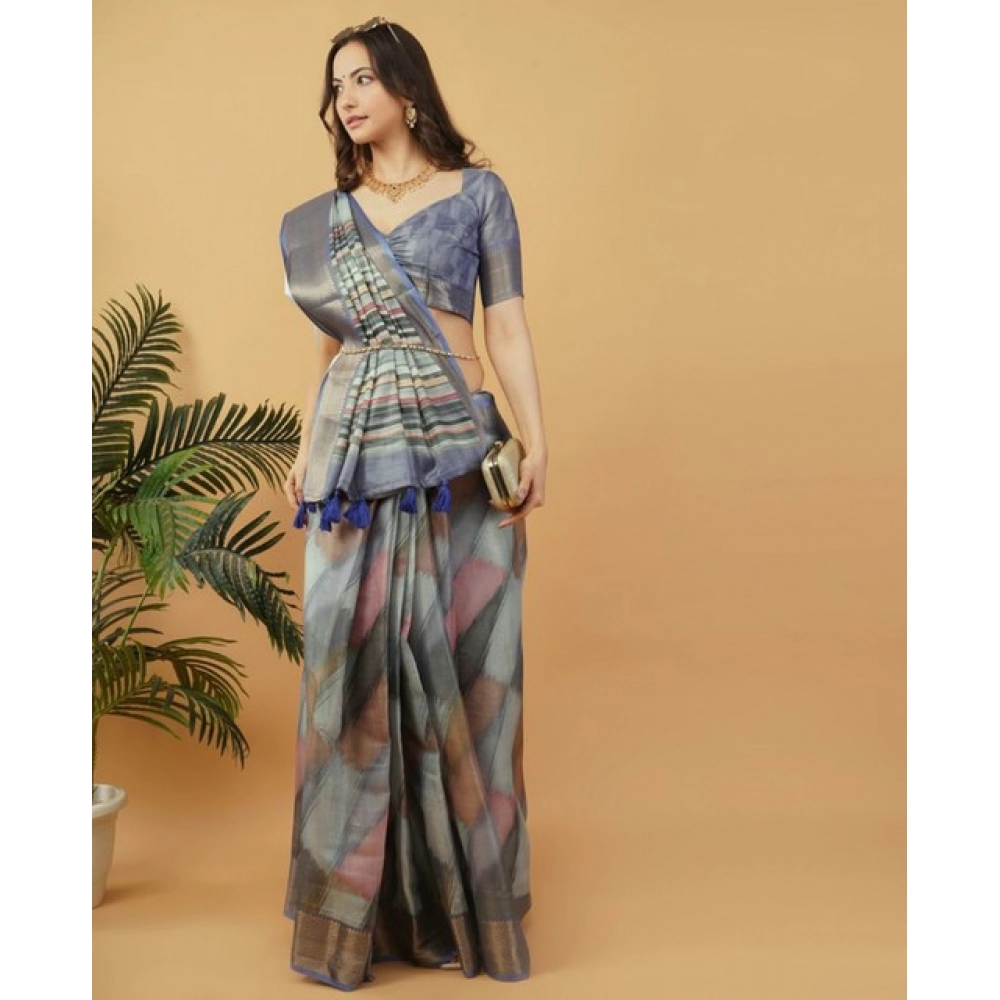 Women's Polyester Printed Saree With Unstitched Blouse 5.5 Mtr (Multicolor)