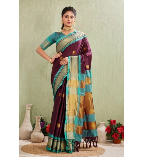 Women's Silk Blended Jaquard Woven Saree With Unstitched Blouse 5.5Mtr (Purple)