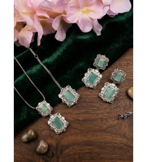 Women's Brass Silver Plated Pendant Set (Mint)