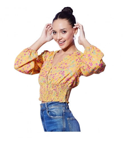 Women's Polyester Floral Long Sleeves Top (Multicolor)