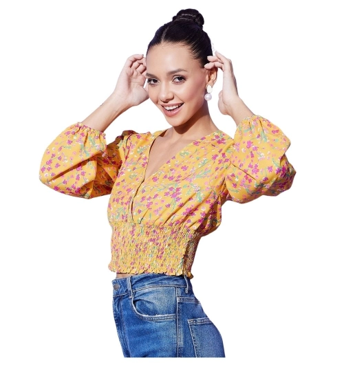 Women's Polyester Floral Long Sleeves Top (Multicolor)