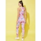 Women's Polyester Lycra Printed Sleeveless Active Wear (Multicolor)