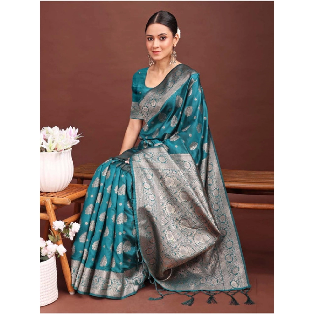 Women's Banarasi Silk Printed Saree With Unstitched Blouse 5.5Mtr (Sea Green) Women's Banarasi Silk Printed Saree With Unstitched Blouse 5.5Mtr (Sea Green)