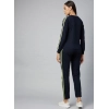 Women's Cotton Solid Long Sleeves Tracksuit (Navy - Green)