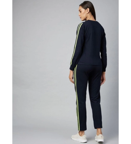 Women's Cotton Solid Long Sleeves Tracksuit (Navy - Green) Women's Cotton Solid Long Sleeves Tracksuit (Navy - Green)