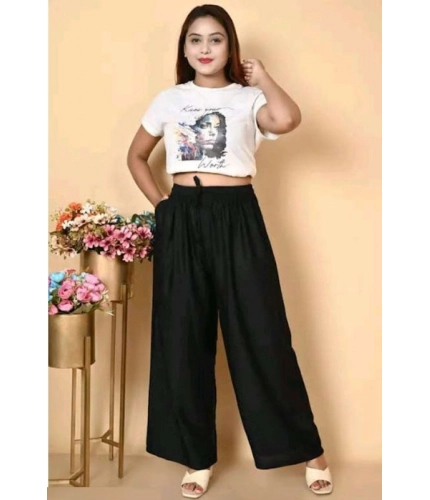 Women's Casual Rayon Solid Ankle Length Palazzo (Black, Free Size)