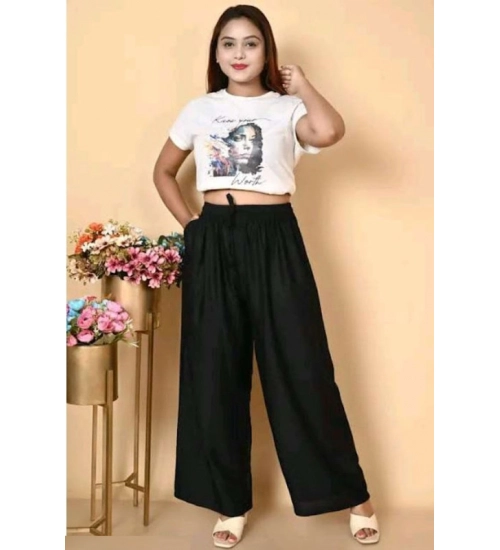 Women's Casual Rayon Solid Ankle Length Palazzo (Black, Free Size)