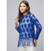 Women's Lace Self Design Long Sleeves Top (Blue)