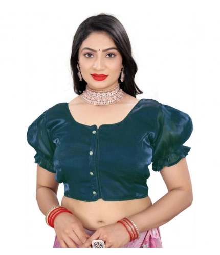 Women's Jimmy Solid Designer Neck Elastic Sleeve Readymade Blouse (Teal 38 , Alterable up to 42)-PID65835