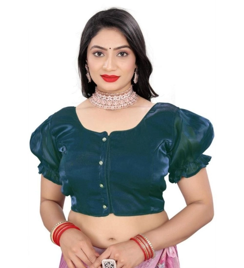Women's Jimmy Solid Designer Neck Elastic Sleeve Readymade Blouse (Teal 38 , Alterable up to 42)-PID65835