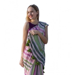 Women's Linen Printed Saree With Unstitched Blouse 5.5Mtr (Pink)