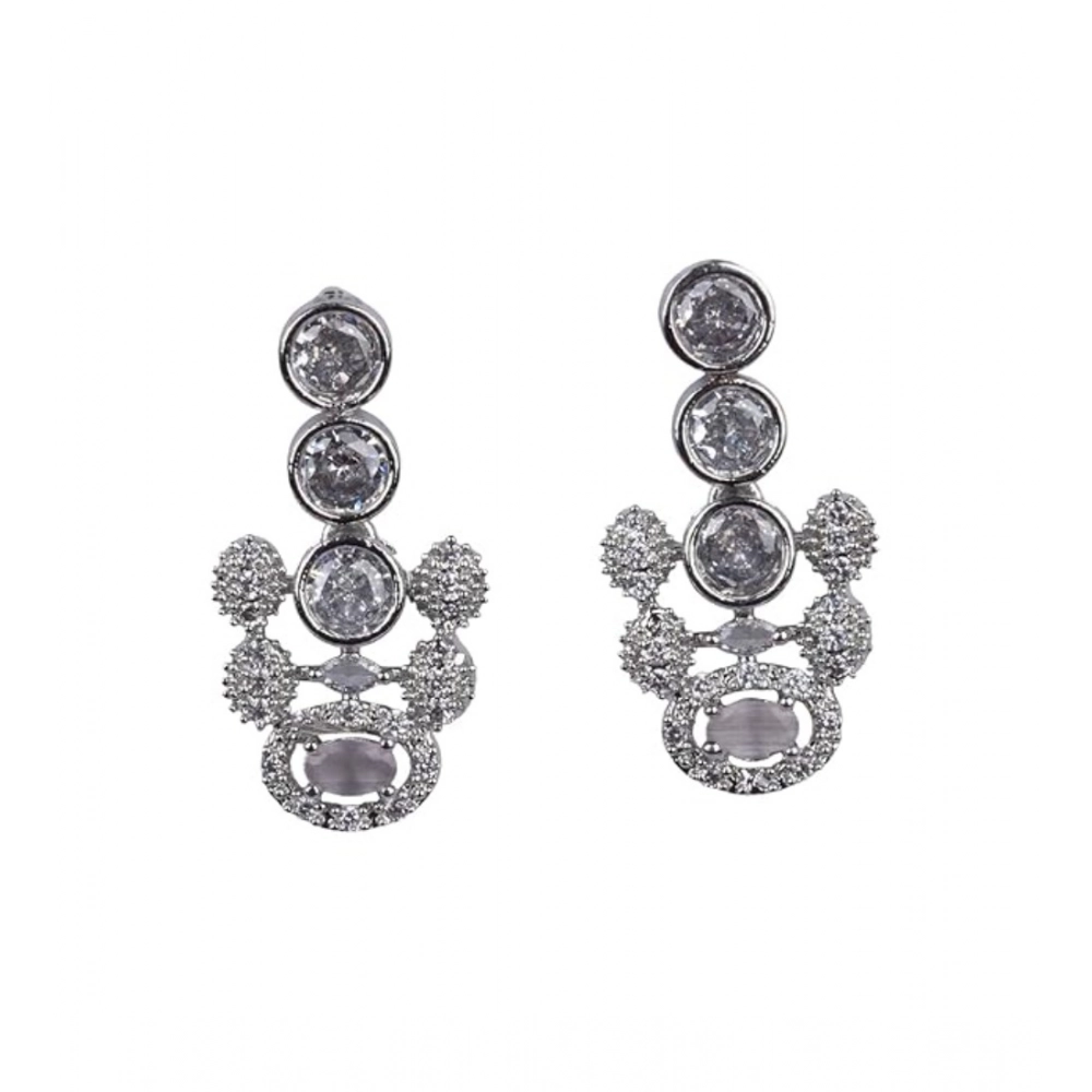 Women's Brass Silver Plated Necklace set (White)