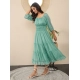 Women's Chiffon Solid Puff Sleeve Dress (Green)