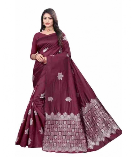 Women's Soft Lichi Silk Printed Saree With Unstitched Blouse 5.5Mtr (Wine)