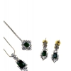 Women's Brass Silver Plated Pendant Set (Green)