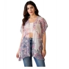 Women's Chiffon Printed Short Sleeves Shrug (White - Purple)