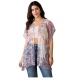 Women's Chiffon Printed Short Sleeves Shrug (White - Purple) Women's Chiffon Printed Short Sleeves Shrug (White - Purple)