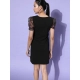 Women's Organza And Polyester Lycra Floral Short Sleeve Dress (Black)