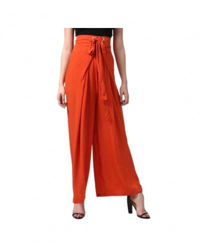 Women's Polyester Solid Smocked Trousers (Orange)