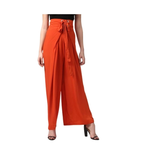 Women's Polyester Solid Smocked Trousers (Orange)